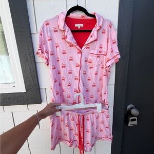 PJ Salvage Pink Cherry Hearts Short Sleeve Notch Collar Pajama Set